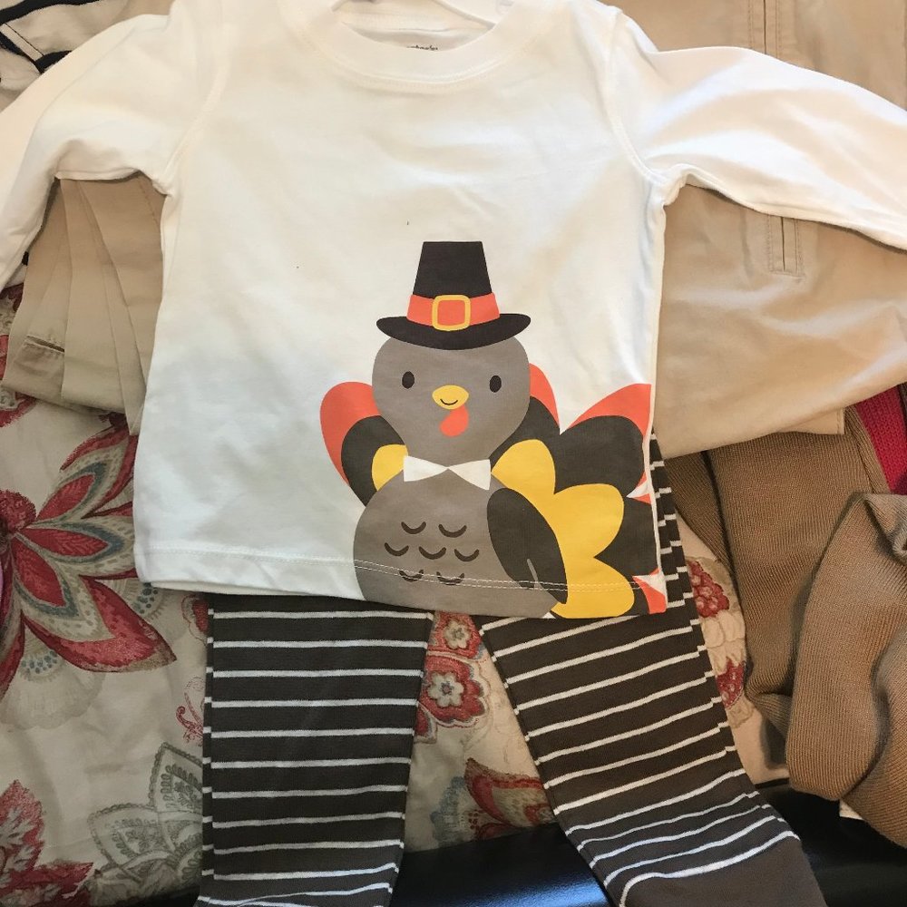 CARTER'S 2 PIECE TOP AND PANTS SIZE 12M TURKEY THANKSGIVING LONG SLEEVES